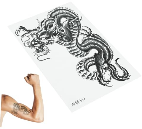 VICASKY Large Black Dragon Temporary Arm Tattoo Stickers Waterproof for Men Women, Half Sleeve Temporary Arm Temperary Stickers for Outdoor and Festival Use