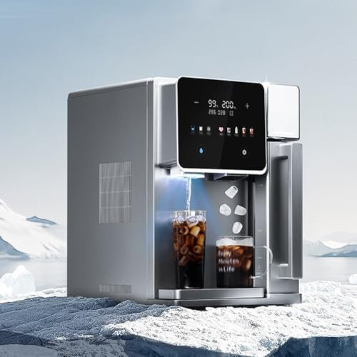 THYXGS 3 In 1 Water Dispenser with Ice Maker, Countertop Stainless Steel Water Cooler, Bullet Ice, 5.5L+1.2L Water Tank, 21L/h (≥90°C) Hot Water Capacity, Home, Kitchen, Party