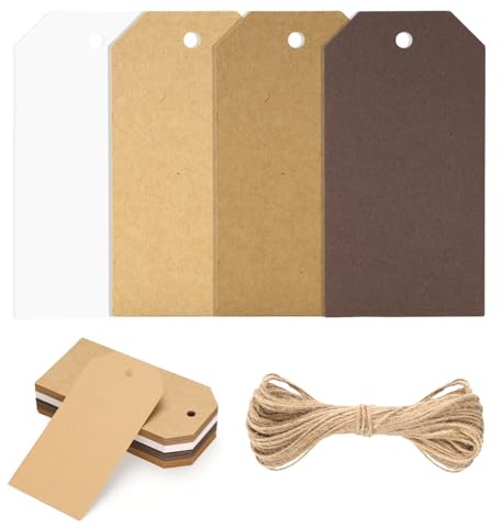 jijAcraft Kraftpapier Geschenkanhänger Braun Weiß: 5 x 10cm Blanko Papier Anhänger 60 Stück Papier Etiketten zum Beschriften Geschenkanhänger Tags mit Loch und Schnur für Party Geschenk