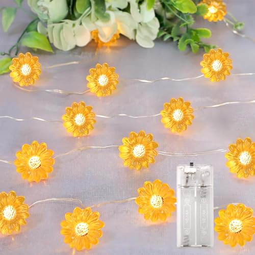 ENLACE Sonnenblume Lichterkette, 2M 20 LED Lichterkette Blumen Batteriebetrie, Künstliche Sonnenblume Lichterketten Dekoration für Kinderzimmer Garten Hochzeit Party Außen Innen