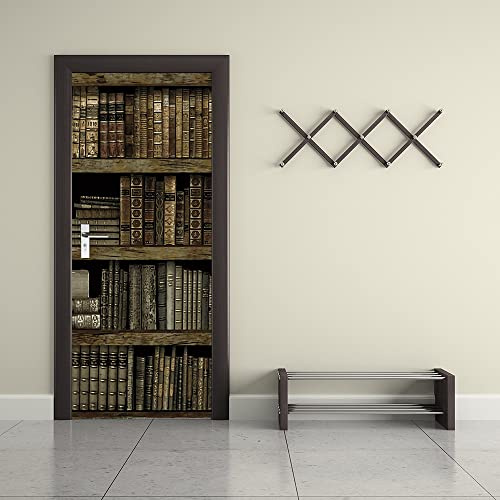 Película Adhesiva de PVC Vinilo para Puerta LibreríA Retro Autoadhesiva, Impermeable y Extraíble Gris Pegatina Decorativa para Puertas Interiores y Paredes 77x200 cm