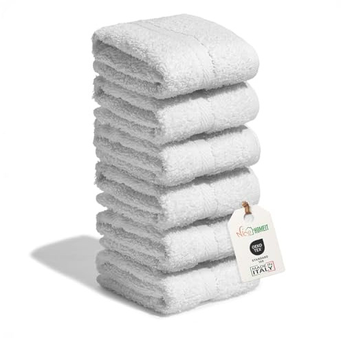 nice homeit - Set 6 Lavette 30x30 cm – Mini Asciugamani viso e ospiti 100% cotone ad anello – Morbide, Assorbenti, Lavabili – Per Bagno, Cucina, Trucco e Viaggio – Made in Italy (Bianco)