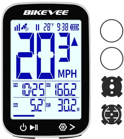 Bikevee Bike Speedometer GPS Wireless Cycling Computer – Auto Start/Stop, Auto Backlight, Waterproof Bicycle Odometer MPH KM/H, 2.4 LCD Display - White