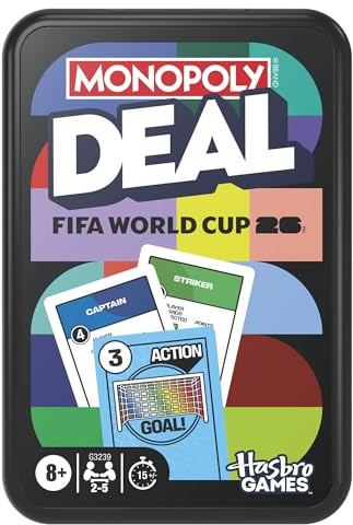 Monopoly Deal FIFA World Cup 2026 Edition Game - Juego de cartas oficial de la Copa Mundial de la FIFA para niños - A partir de 8 años - 2 a 5 jugadores - 15 minutos.