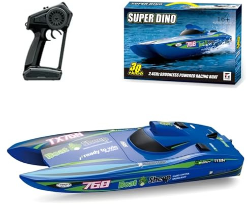 RCXTechPro RC Boot 30 Km/h, Bürstenloses Hochgeschwindigkeits-Rennboot Ferngesteuertes Boot für Erwachsene Wasserdichtes RTR-Segelboot für Seen Flüsse Pools Salzwasser – Blau