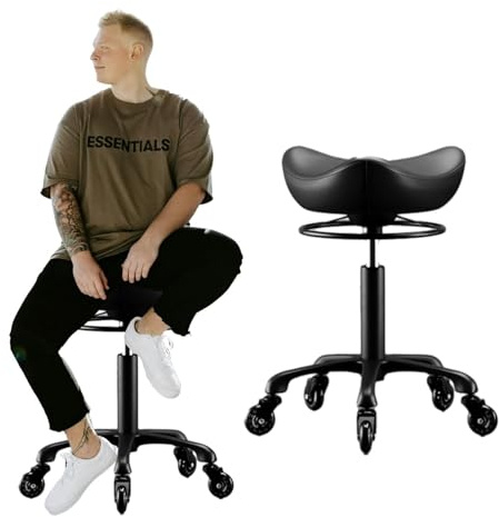 YDHSIKK Tabourets Tabouret Selle Noir réglable en Hauteur 39-53 cm avec roulettes pivotantes