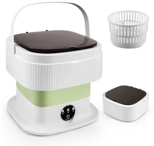 Haedswer Mini Waschmaschine, 12L 2 in 1 Camping Waschmaschine Klein mit Abnehmbarer Trockenkorb, 3 Modi Portable Mini Washing Machine, Reisewaschmaschine für Unterwäsche, Babykleidung (Grün)