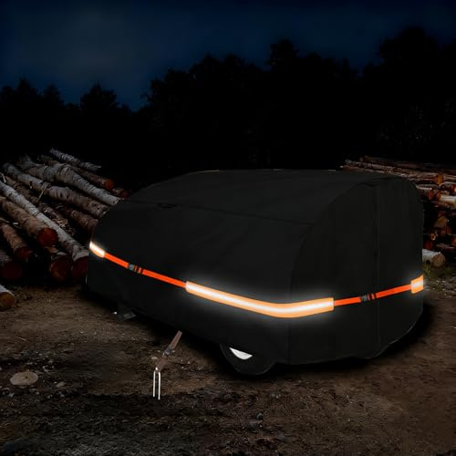 Goctoke 1200D Log Splitter Cover with Orange Reflective Strips, High Visibility Wood Splitter Protector for 15-60 Ton (94.5 x 49.6 x 41.7), All Weather Tarp with Ground Stakes