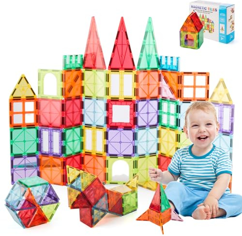 100PCS Magnetic Tiles Building Blocks for Kids, STEM Magna Tiles 3D Construction Learning Educational Toy Set for Boys Girls Age 3 4 5 6 7 8, Creative Magnet Blocks Christmas Birthday Gifts