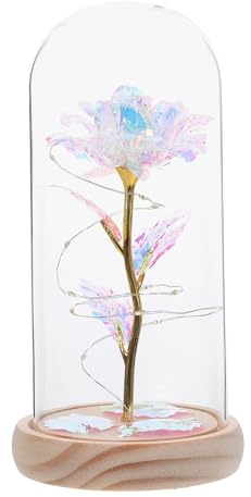 PAMINGONO Rose Éternelle Lumineuse sous Cloche en Verre Blanc Décoration Romantique LED Ornement de Rose Préservée pour Saint-Valentin Mariage Anniversaire – Présent Unique Femme Fille