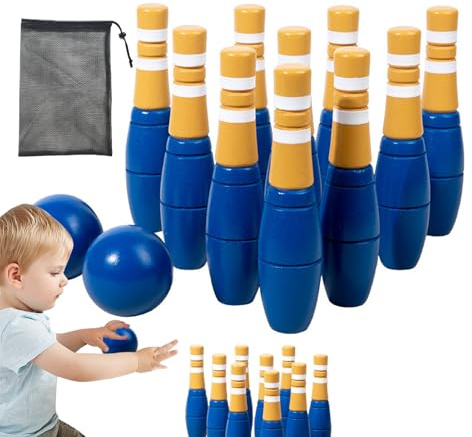Gioco Bowling Legno - Palline colorate, design sicuro, facile da trasportare | Dimensioni 17 cm per bambini, cortile, interni, esterni, attività educativa familiare