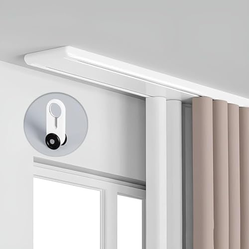 Double Curtain Track for Ceiling Mounting, Aluminum, Curtain Rail Set, Complete Set with Double Track Smooth Gliding Function for Living Room Bedroom and Curtains,White,2.1m