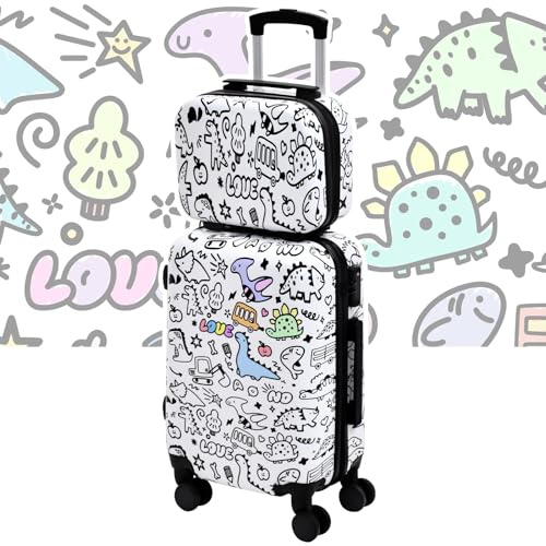 smilesun 14 & 20 Kids DIY Coloring Luggage Set, 2PCS Carry-On Durable Suitcase with Wipe-Clean Shell, Spinner Wheels, TSA Lock