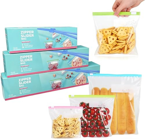 HSYTEK 55 Stück Gefrierbeutel, Frischhaltebeutel 3 Größen (S/M/L, 1/1.8/4.3 L), Luftdicht Wiederverwendbar Lebensmittelbeutel, Beutel mit Reißverschluss für Obst, Gemüse, Fleisch, Getreide, Snacks