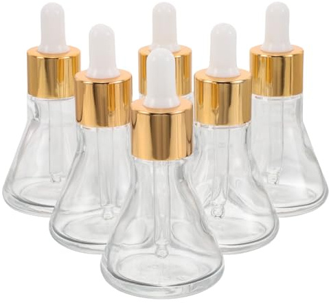 Artibetter 10 Flaconi Contagocce in Vetro Trasparente Conici 30 Ml Set da 10 Pezzi con Tappo Dorato, Base Spessa e Pipetta a Tromba per Oli Essenziali, Aromaterapia e Cosmetici Fai da Te,