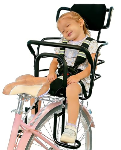 UNIKOO Rear Kids Bike Seat, Heavy Duty Back Mount Kid's Bike Seat for Aged 18 Month - 8 Years Old, Child Carrier Bike Chair for Bicycle Kids Seat, Foam Seat Belt with Reflective Strip
