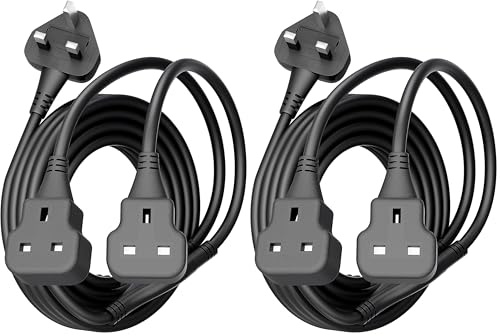 Double Socket Extension Lead Outdoor 5m Power Cable Black Extension Cord Heavy Duty 13 Amp Multi Plug Extension Socket (Pack of 2)