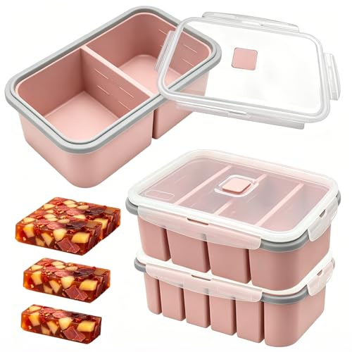 Contenitori per congelamento, 3 stampi in silicone con coperchio, per zuppe, brodo, salsa, cubetti di ghiaccio (2/4/6 griglie) (500 ml/250 ml/125 ml) (rosa)