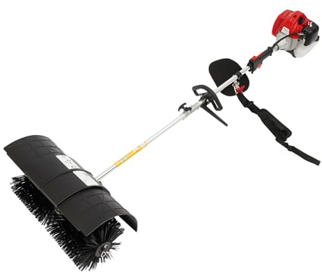 Barredora manual de gasolina con cepillo para césped artificial, calzadas, césped y revestimientos de nailon, herramienta de limpieza de nieve, suciedad, gasolina, color negro y rojo, 2 tiempos, 1700
