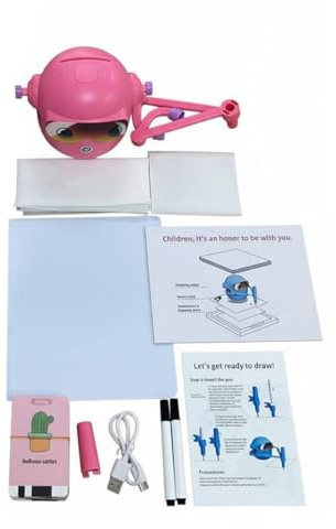 harayaa Robot de Dessin pour Enfants Jouet Artistique Robot Éducatif Tuteur de Dessin Guidage Progressif par Cartes 100 Cartes Incluses Bras Automatisés, Rose, sans Stylos