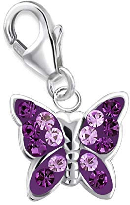 Goldene Hufeisen GH* KIDS Kleine Lila-Amethyst Kristall Schmetterling Charm Anhänger 925 Echt Silber Mädchen Kinder Damen Baby Geschenkidee