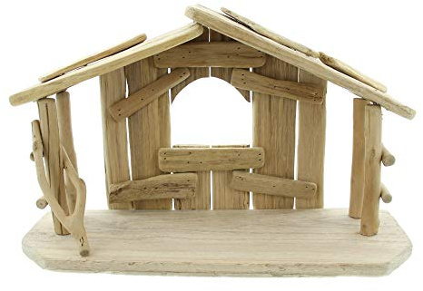 FRANK FLECHTWAREN Krippe, Weihnachtskrippe, Advent, Christkind, Rustikaler Charme, Stall aus stabilem Treibholz, Maße 40 x 15 x 25 cm