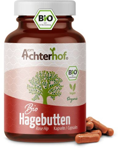 Hagebutten Kapseln hochdosiert BIO | 180 Stück | 595mg reines Hagebuttenpulver pro Kapsel | ohne Zusätze | vegan und laborgeprüft | vom Achterhof