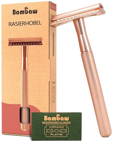 Bambaw – Maquinilla Afeitar Mujer con 5 Cuchilla de Afeitar Doble Filo, Maquinilla de Afeitar Clasica,Single Blade Safety Razor – Oro Rosa