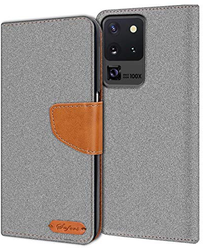 Verco Coque pour Galaxy S20 Ultra, Étui Portefeuille Compatible avec Samsung Galaxy S20 Ultra Case Textures de Fibre Housse de Protection, Gris