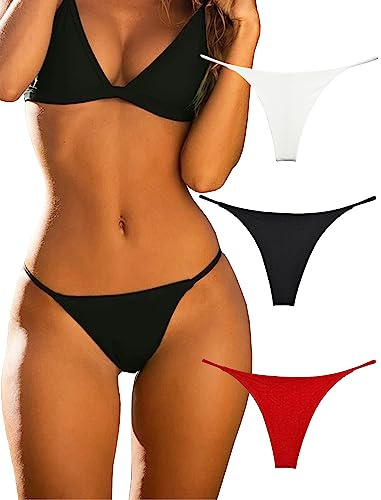KUKU PANDA Perizoma da Donna Sexy Hot Filo Tanga Mutande in Cotone Senza Cuciture Intimo Pacco da 3 Slip (Nero, Rosso, Bianco, Small)