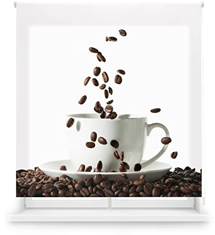 Blindecor Digitale Küche | lichtdurchlässiges Rollo mit Digitaldruck | Modell Coffee | 150 x 180 cm (Breite x Höhe) Stoffgröße 147 x 175 cm | Fensterrollos