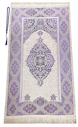 ihvan online Muslim Prayer Rug with 99 Beads Tasbih, Soft Chenille Sajadah, Lightweight & Foldable Janamaz, Portable Travel Prayer Mat, Islamic Gift for Eid, Ramadan, Hajj & Umrah, Dark Lilac
