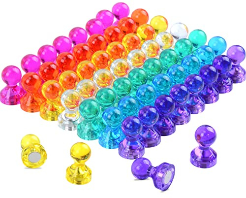 60Pcs Push Pin Magnets, Small Strong Refrigerator Magnets for Whiteboard, Funny Cute Decorative Fridge Magnet, for Locker School Classroom Calendar Kitchen Office Dry Erase Board Map Magnetic Push Pin