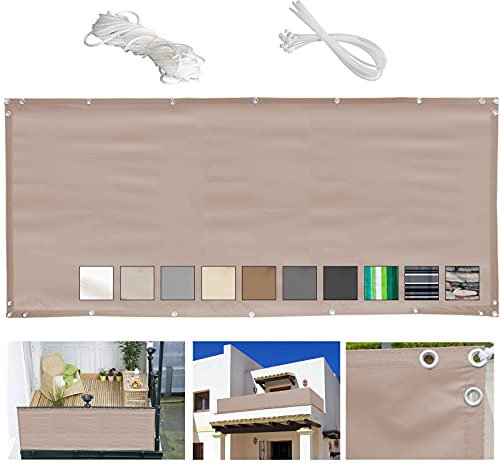 Balkonsichtschutz meterware 90x1300cm balkonumrandung sichtschutz blickdichte balkonabdeckung balkonsichtschutz seitensichtschutz UV und Winddichte für terrasse mit kabelbinder-Sandfarbe