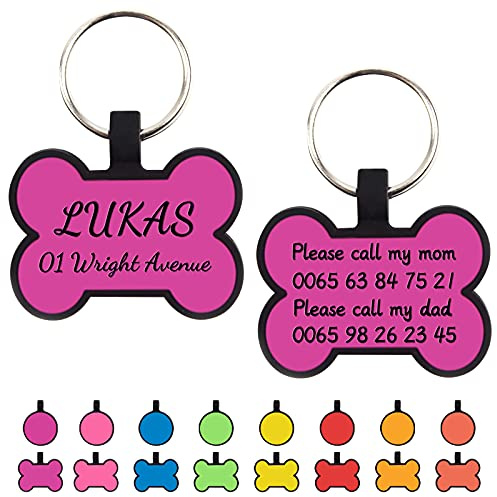 Uiopa 2 Stück Hundemarke mit Gravur, Knochen/Runde Hundemarke Personalisiert Silikon Adressanhänger Hund und Katze Hundemarken, Hundehalsband Anhänger für Hunde und Katzen (Knochen Violett)