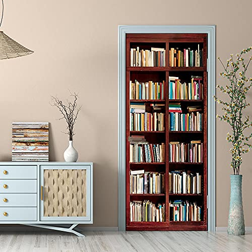 KGLGCY Türfolie Selbstklebend 3D Bücherregal Türposter innentür selbstklebend türtapete türfolie 3D Dekoration Türsticker Türbild türtapeten mustertapete 90 x 200cm