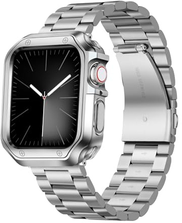 BINLUN Bracelet Compatible avec Apple Watch 46mm 45mm 44mm 42mm 41mm 40mm 38mm 49mm Bracelets Acier Inoxydable Métal avec Boîtier TPU Compatible avec iWatch Serie 11/10/9/8/7/6/5/4/3/2/1/Ultra/SE