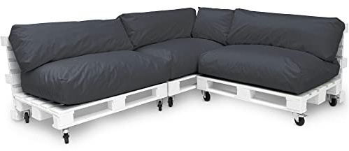 Spatium Jumbo XXL Palettenkissen Set abnehmbar Bezug wasserdicht gesteppt Palettenpolster Palettenauflage Palettensofa (Anthrazit, 7er Set)