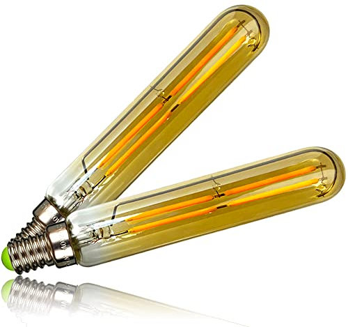 TIANFAN Paquete de 2 bombillas LED de 4 W T20 de filamento LED tubular E14 Edison pequeña base 2700 K bombilla Edison blanca cálida (Dorado)