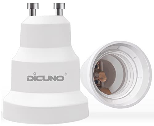 DiCUNO GU10 auf E27 Lampensockel Adapter, Konverter von GU10 bis E27 für LED Lampe, Glühnbirne, Halogen, CFL-Lampe, max. 60W, 250V, hitzebeständig bis 125°C, 2er Pack