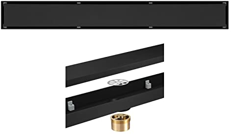 FCS Bathroom Schmal Duschrinne Edelstahl Ablaufrinne, Bodenablauf Dusche Duschablauf Sehr Flach Duschabfluss Duschablaufrinne Duschrinne für Küche, Bad, Dusche, Garage und Keller(Color:Schwarz)