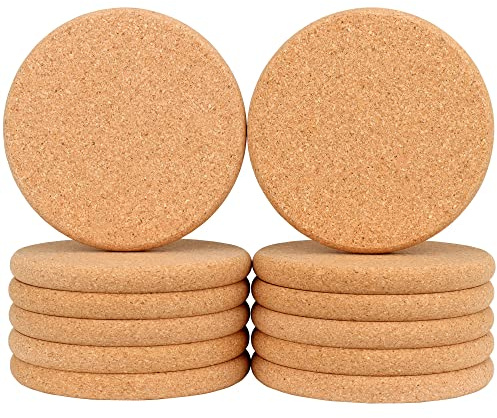12 Pack 0.4 Ultra Thick Cork Coasters for Drinks 3.9 Diameter Febwind Large Coaster for Drink Absorbent Heat Resistant Round Edge Coasters Reusable Saucers for Hot&Cold Drink