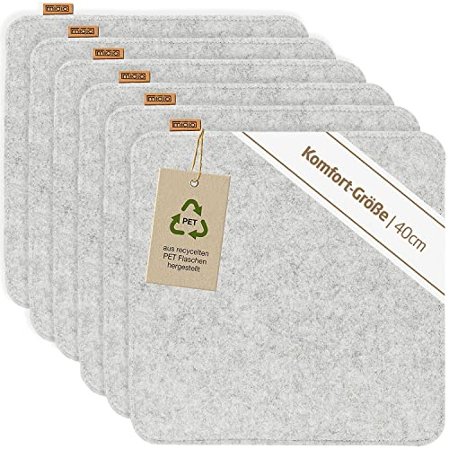 Miqio Design Sitzkissen Rechteckig aus Filz mit Antirutschnoppen | Nachhaltig aus recycelten PET Flaschen | 40x40 cm | 6er-Set | Waschbare Stuhlkissen rutschfest | Sitzauflage für Bank und Stuhl