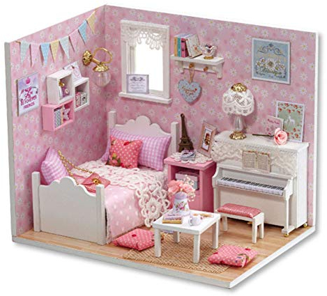 lyrlody Puppenhaus-Bausatz mit Möbeln & LED-Licht, DIY Miniaturhaus-Kit für Erwachsene & Kinder, Kreative Geschenke – Sonnenprinzessin Modell