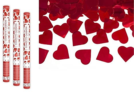 XXL Konfettikanone Hochzeit Herzen in rot Party Popper Hochzeits-Deko Zubehör Hochzeit Standesamt JGA Junggesellinnenabschied Valentinstag Liebe Papier-Konfetti Herzen Länge 60cm 3 Stück