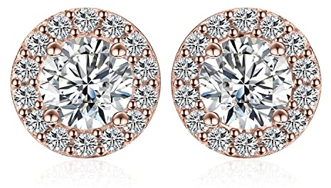 JewelryPalace 1ct Halo Orecchini a Bottone Donna Argento 925 con Cubica Zirconia, Piercing Orecchini a Lobo con Pietra a Rotondo, Orecchini Nuziali in Tre Ori Matrimonio Set Gioielli Donna