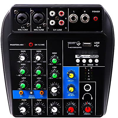 Consola de Mezcla de Audio y Sonido 4 Canes Interfaz del de Escritorio Compatible con Equipo de grabación de música