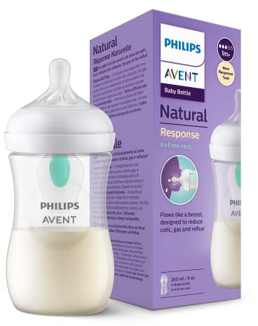 Philips Avent Glasflasche Natural mit Responsivem Schnuller und AirFree Antikolikaufsatz 260ml, 1 Stück (Modell SCY673/01)