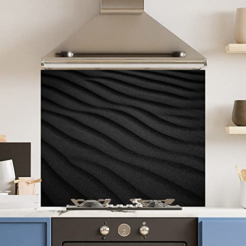 Premium 90 cm x 75cm Black Sand Dune Glass 6mm Kitchen Splashback Heat Resistant Toughened Polished Edges - Back Splash Back Coloured Hob Painted Tempered Splashback