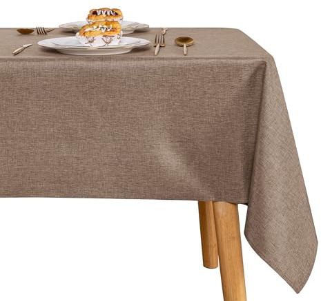 JIUZHEN Tischdecke Abwaschbar Lotuseffekt Leinenoptik Tischtuch Wasserdicht | Esszimmer Garten Outdoor Hochzeiten Wasserabweisend Tischdecken Eckig 135x220 cm Khaki